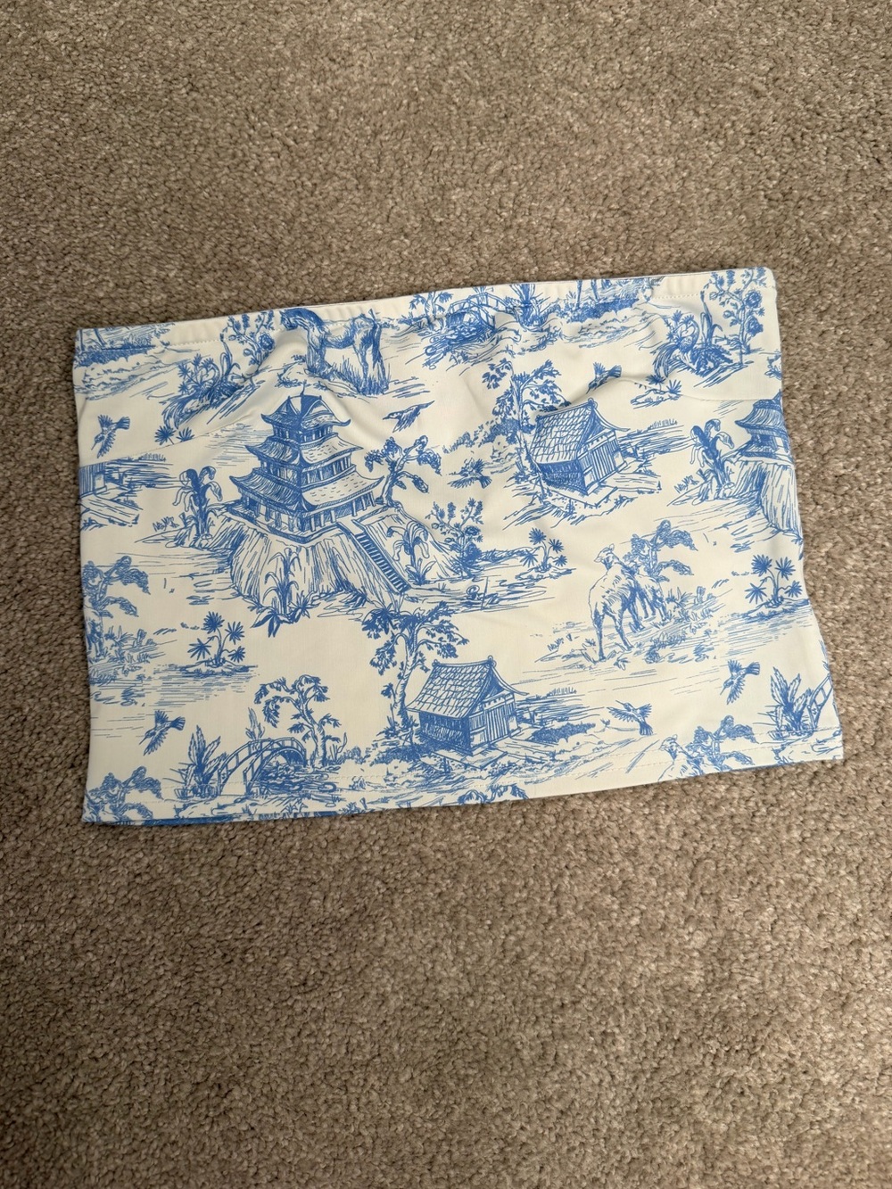 Edikted Blue White Toile Print Strapless Tube Top Women Size Small Cropped Slim